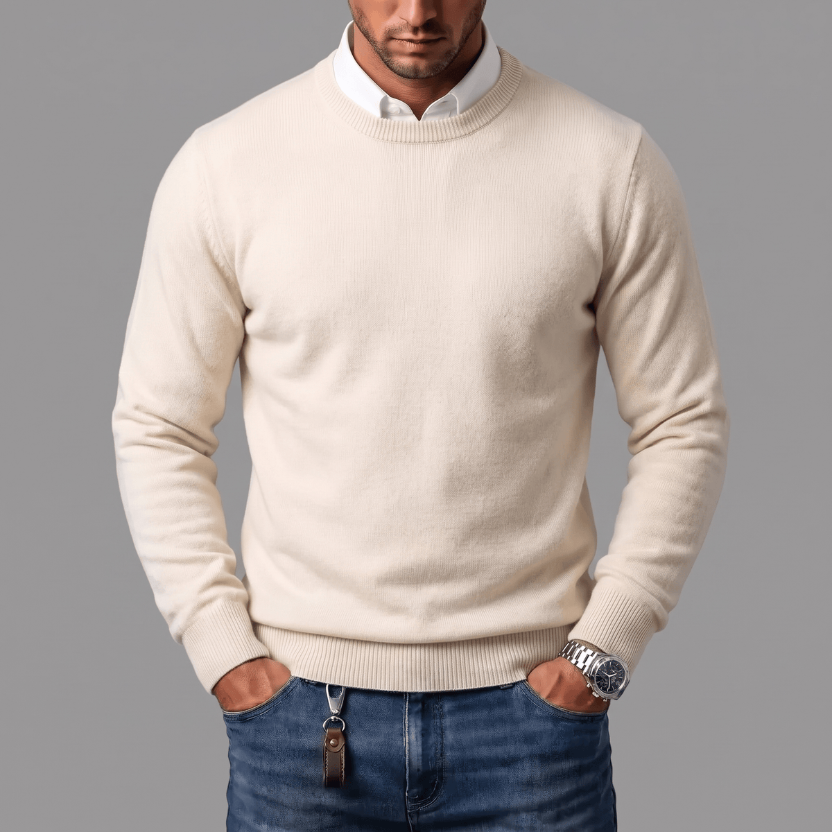 Neil - Men's Crewneck Sweater with Ribbed Cuffs and Hem