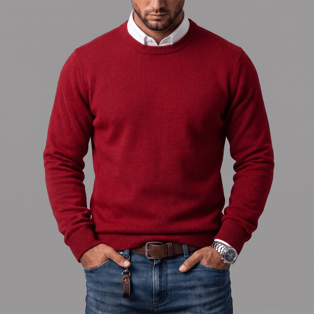 Neil - Men's Crewneck Sweater with Ribbed Cuffs and Hem