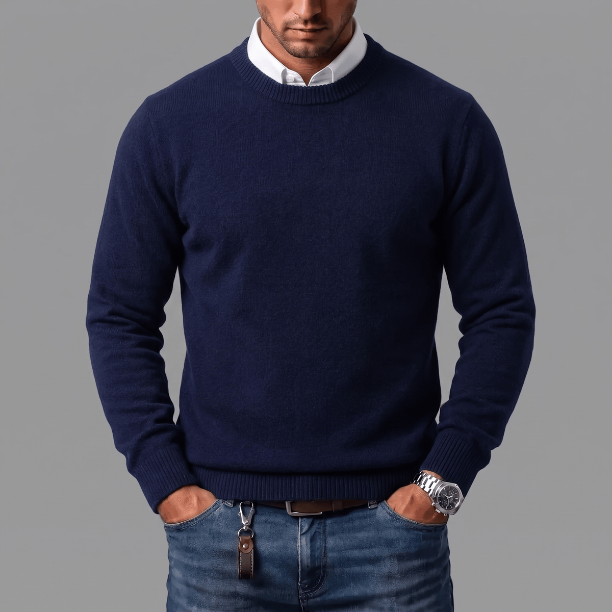Neil - Men's Crewneck Sweater with Ribbed Cuffs and Hem