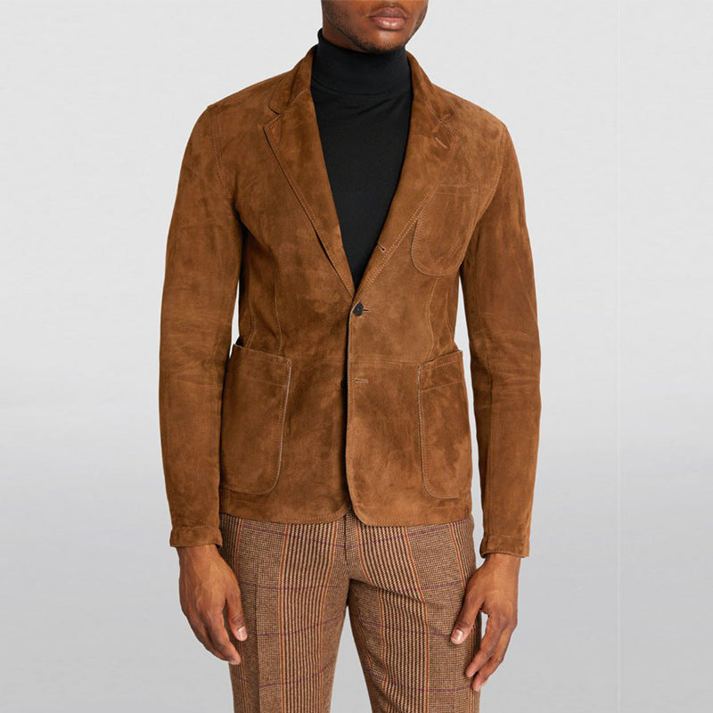 Nelson - Men's Suede Button-Front Blazer with Notch Lapel 1