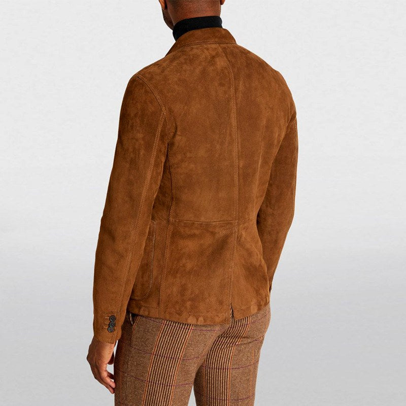 Nelson - Men's Suede Button-Front Blazer with Notch Lapel 2
