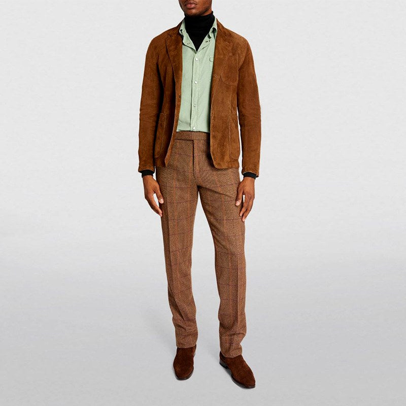 Nelson - Men's Suede Button-Front Blazer with Notch Lapel 3