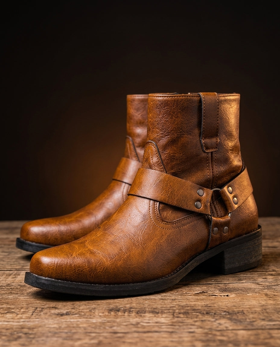 Nikolai - Men's Strapped Leather Ankle Boots