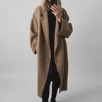 Nora - Women's Button-Front Longline Coat with Notch Lapels