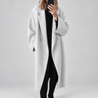 Nora - Women's Button-Front Longline Coat with Notch Lapels