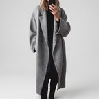 Nora - Women's Button-Front Longline Coat with Notch Lapels
