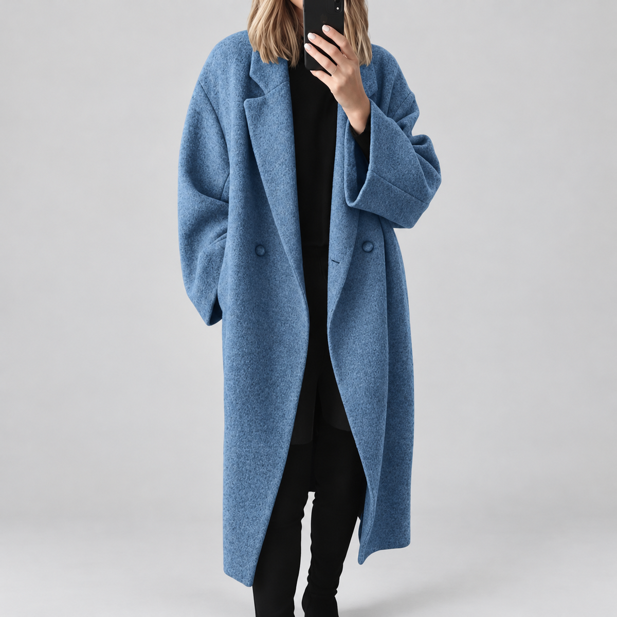Nora - Women's Button-Front Longline Coat with Notch Lapels