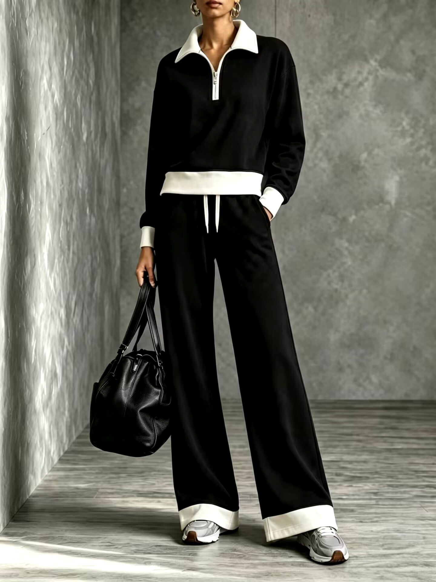 Nora - Women's Half-Zip Sweatshirt & Wide-Leg Pants Set 1