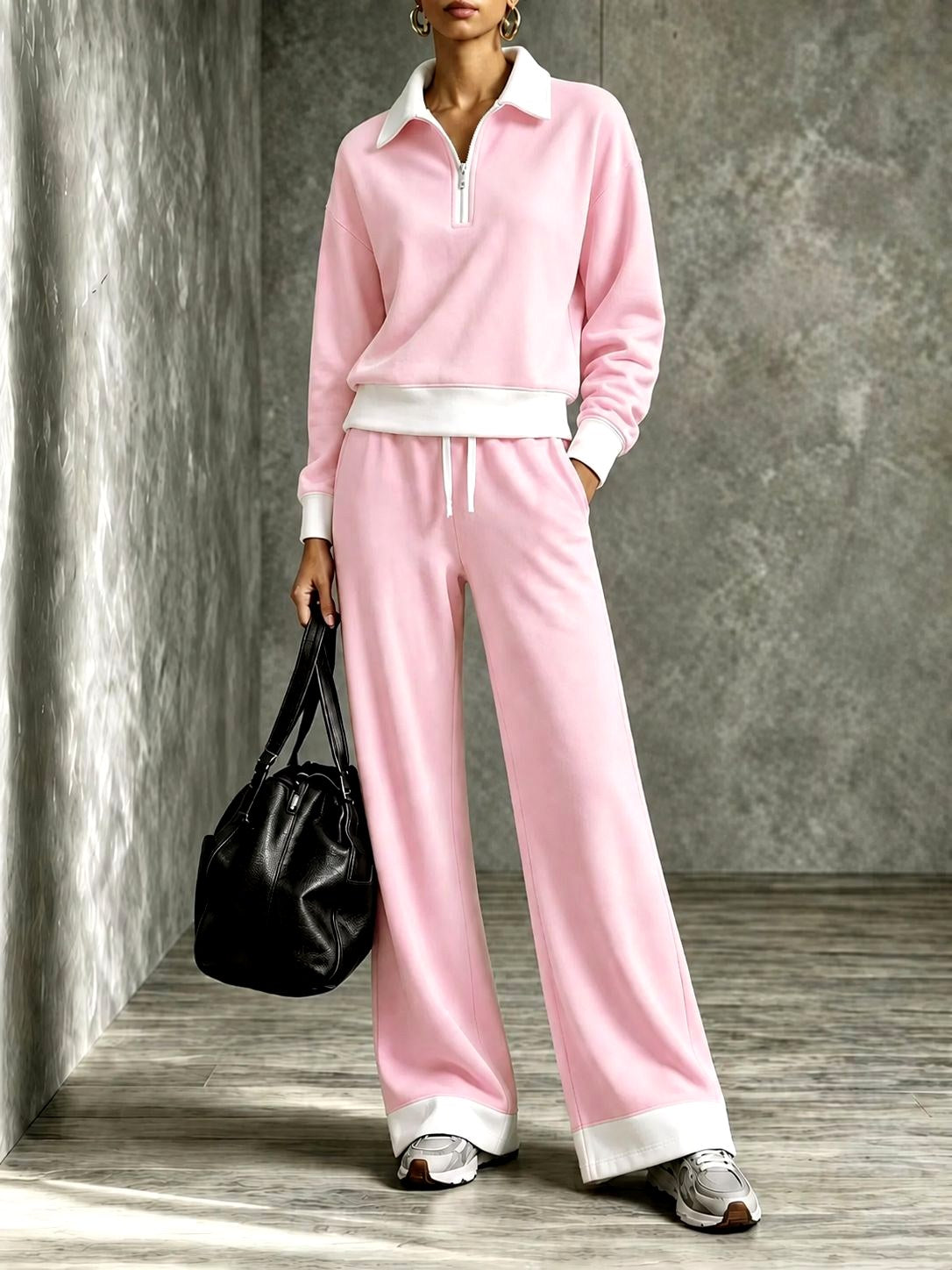 Nora - Women's Half-Zip Sweatshirt & Wide-Leg Pants Set 2