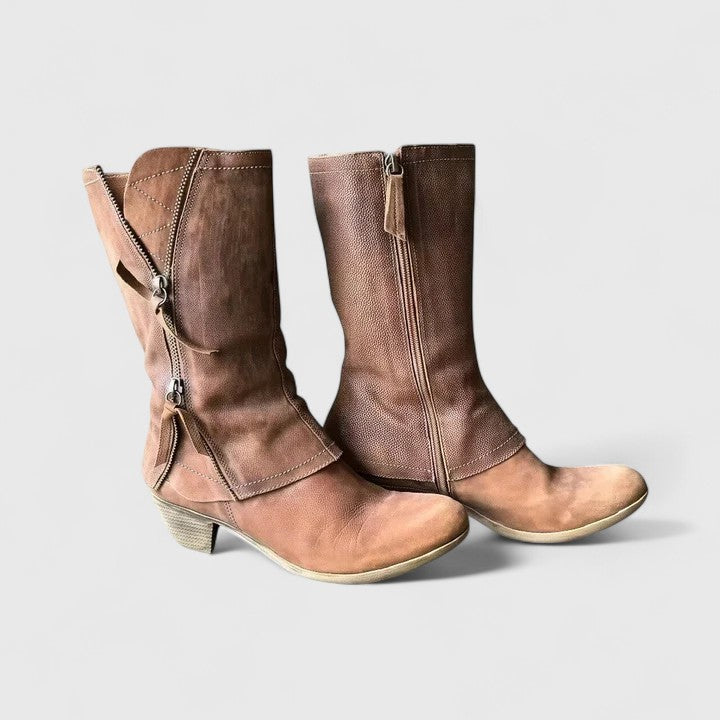 Noreen - Women's Mid-Calf Side-Zip Boots with Stacked Heel