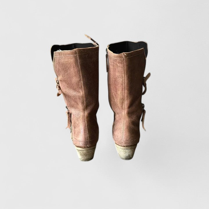 Noreen - Women's Mid-Calf Side-Zip Boots with Stacked Heel