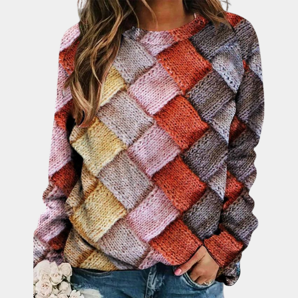 Olivia - Women's Colorblock Diamond Knit Sweater