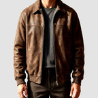 Oscar - Men's Leather Bomber Jacket with Sherpa Lining 7