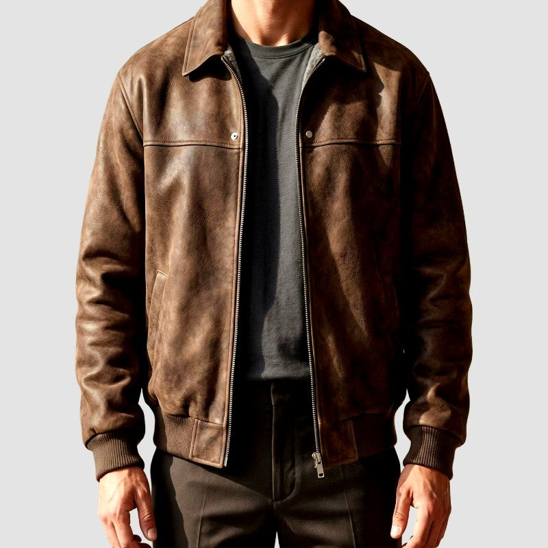 Oscar - Men's Leather Bomber Jacket with Sherpa Lining 7