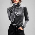 Patricia - Women's Velvet Turtleneck Long Sleeve Top 1