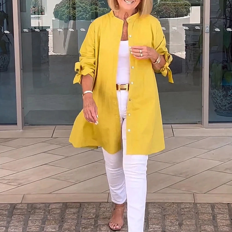 Penelope - Women's Cotton Shirt Jacket with Tied Sleeves and A-Line Cut