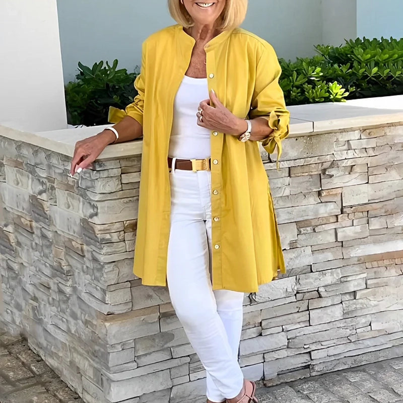 Penelope - Women's Cotton Shirt Jacket with Tied Sleeves and A-Line Cut