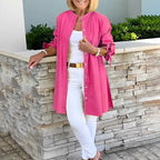 Penelope - Women's Cotton Shirt Jacket with Tied Sleeves and A-Line Cut