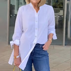 Penelope - Women's Cotton Shirt Jacket with Tied Sleeves and A-Line Cut