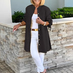 Penelope - Women's Cotton Shirt Jacket with Tied Sleeves and A-Line Cut