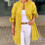 Penelope - Women's Cotton Shirt Jacket with Tied Sleeves and A-Line Cut