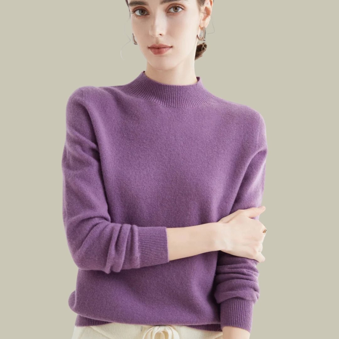 Phoebe - Women's Classic Mock Neck Wool Blend Sweater