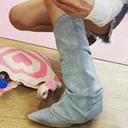 Polly - Women's Slouched Denim Knee-High Boots