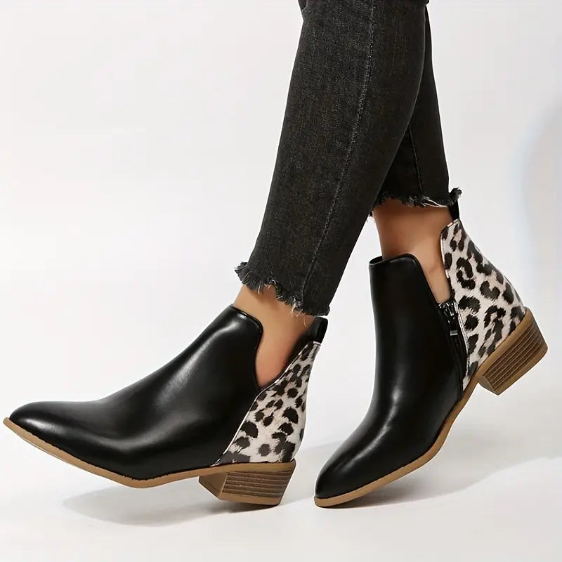Quinley - Women's Leopard Print Block Heel Ankle Boots