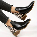 Quinley - Women's Leopard Print Block Heel Ankle Boots
