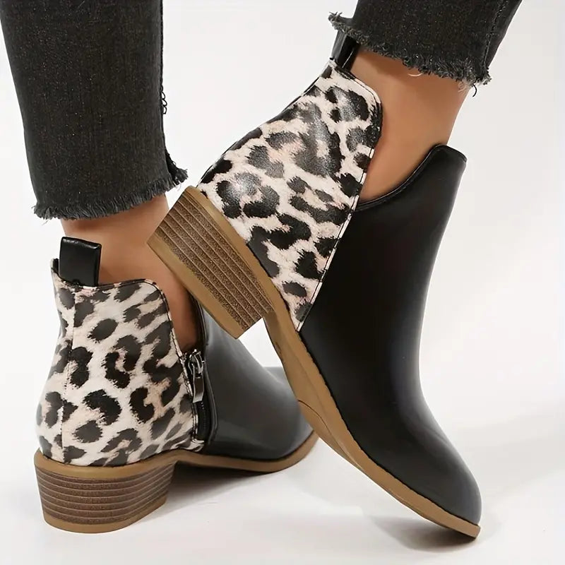 Quinley - Women's Leopard Print Block Heel Ankle Boots