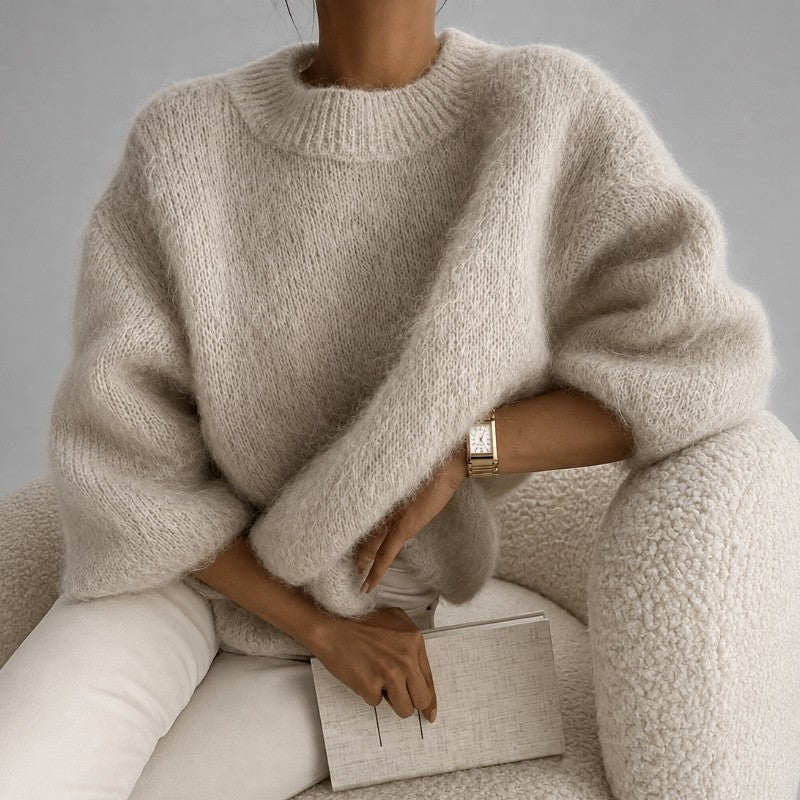 Rachel - Women's Fuzzy Crew Neck Oversized Knit Sweater 1