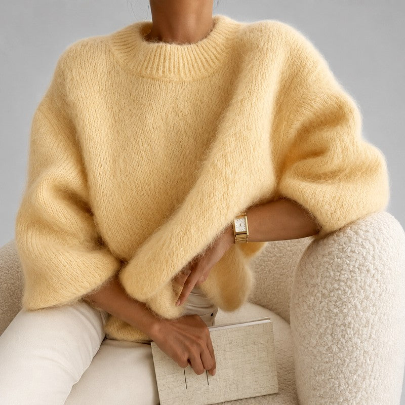 Rachel - Women's Fuzzy Crew Neck Oversized Knit Sweater 2