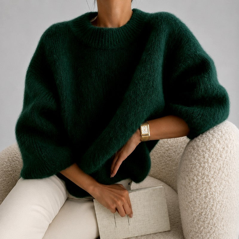 Rachel - Women's Fuzzy Crew Neck Oversized Knit Sweater 3