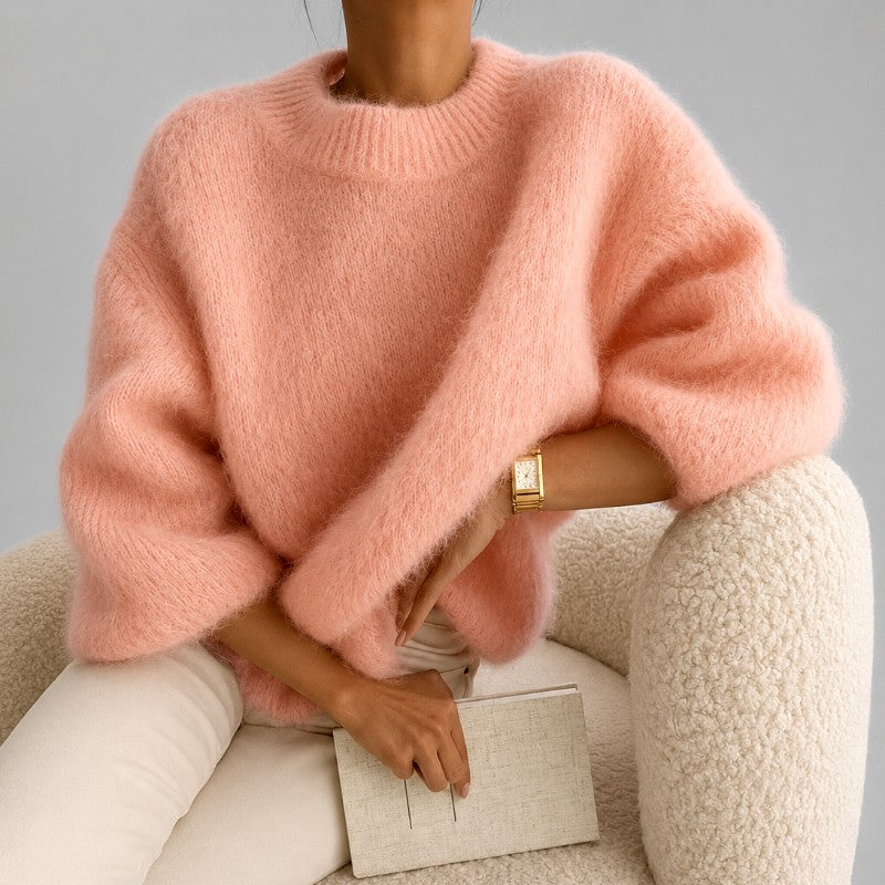 Rachel - Women's Fuzzy Crew Neck Oversized Knit Sweater 4