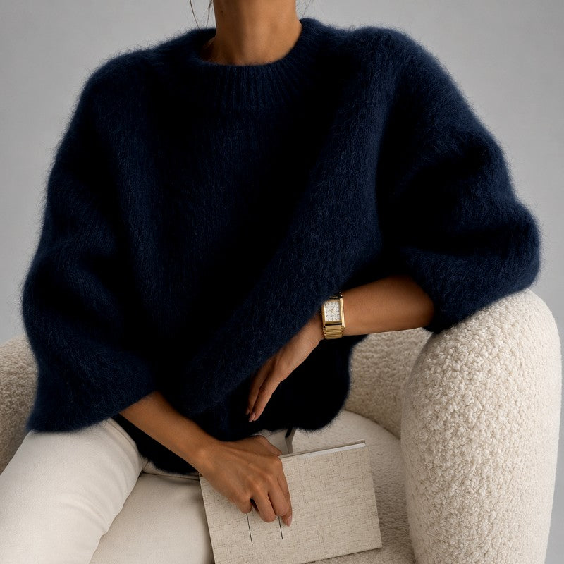 Rachel - Women's Fuzzy Crew Neck Oversized Knit Sweater 5