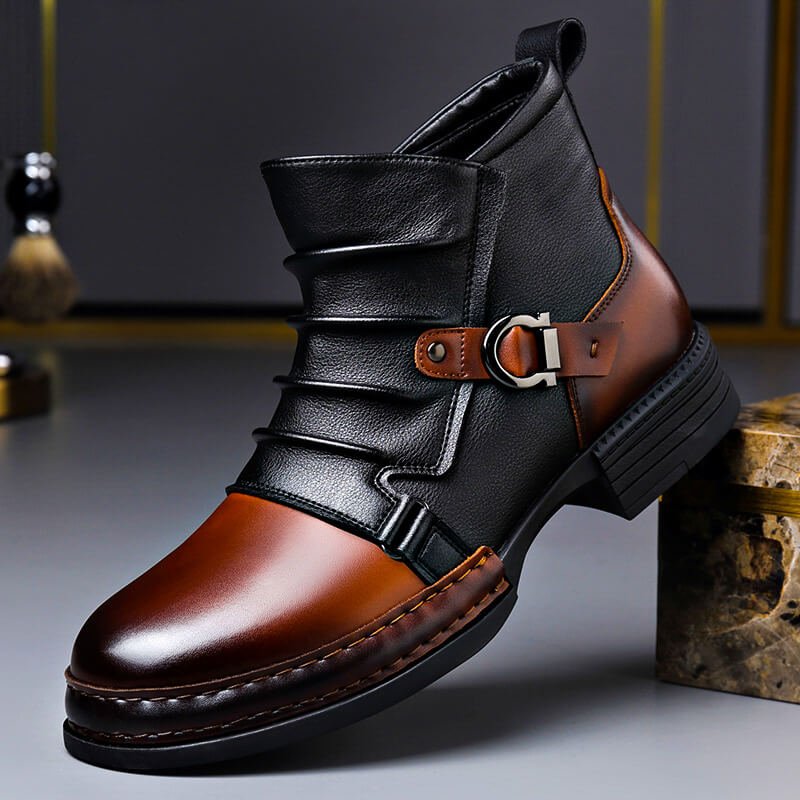 Rafael - Men's Genuine Leather Buckle-Strap Ankle Boots