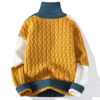 Raul - Men's Color-Block Cable-Knit Turtleneck with Ribbed Cuffs