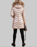 Reese - Women's Shiny Puffer Coat with Faux-Fur Hood
