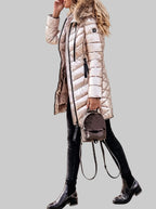 Reese - Women's Shiny Puffer Coat with Faux-Fur Hood