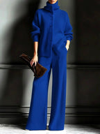 Rhea - Women's Ribbed Knit Turtleneck and Wide Leg Pants Set 5