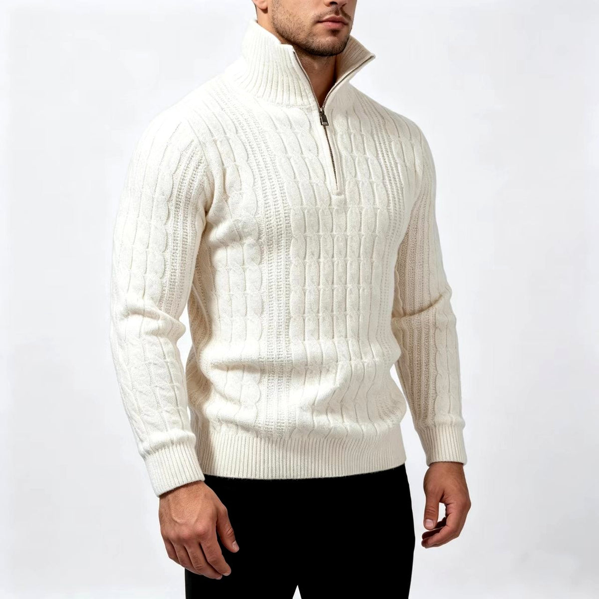 Robert - Men's Ribbed Quarter-Zip Knit Sweater 2