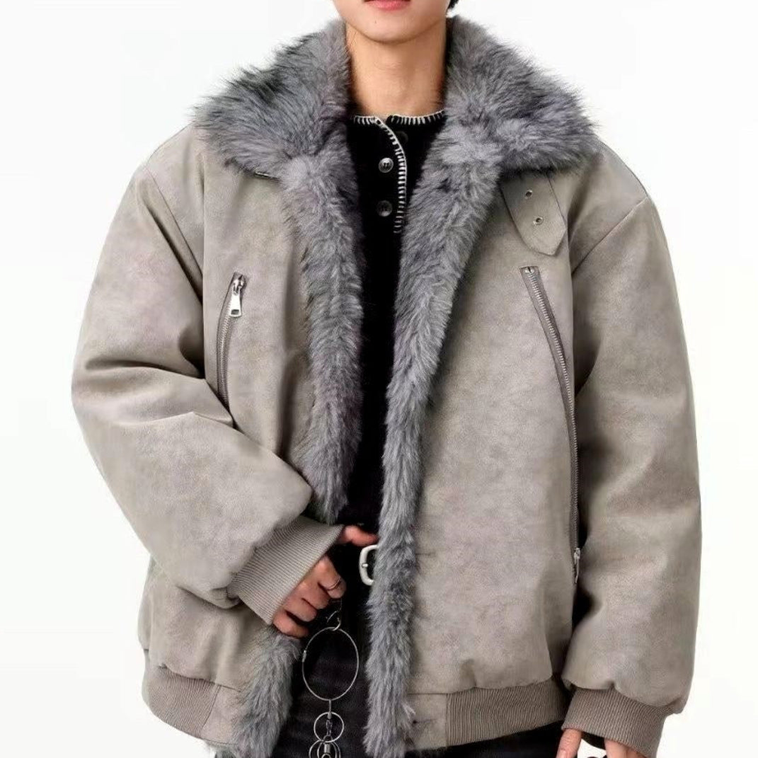 Roman - Men's Zip Front Fur Collar Jacket