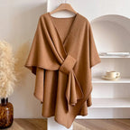 Rosalyn - Women's Wrap Cape Poncho with Tie Waist