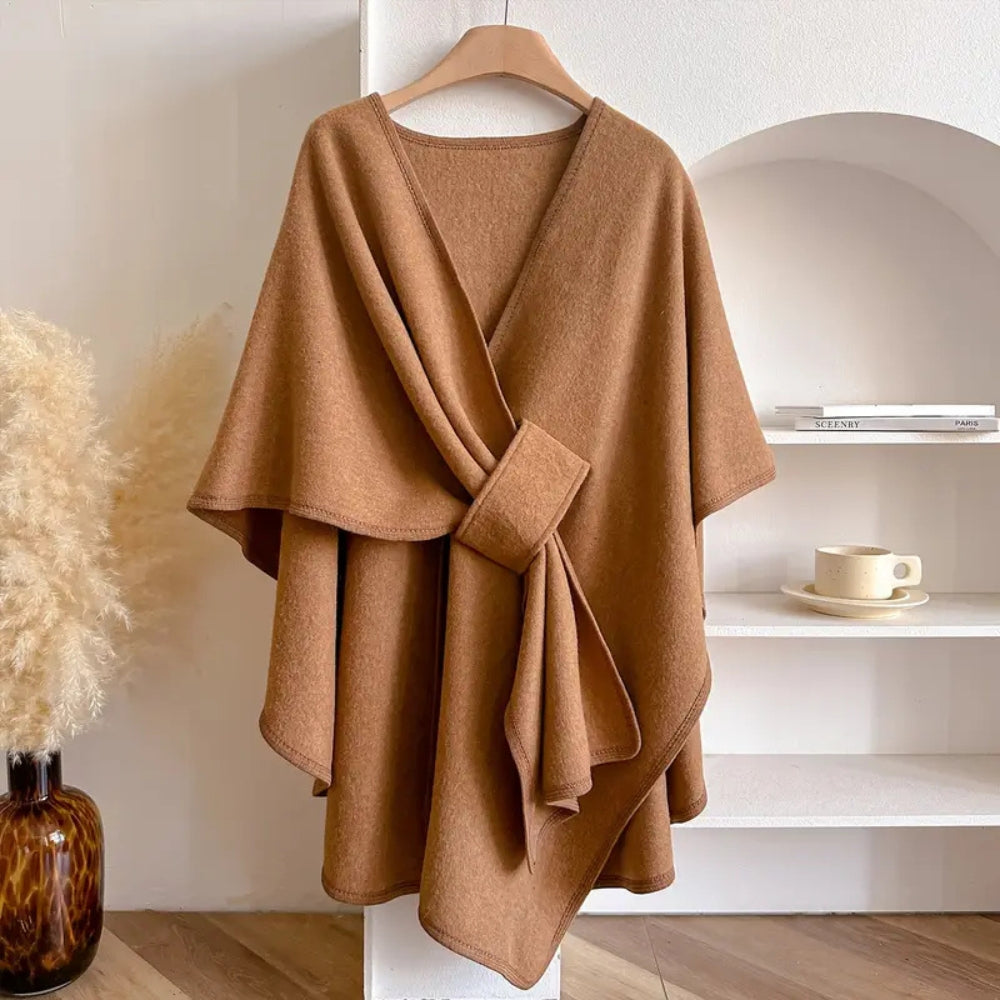 Rosalyn - Women's Wrap Cape Poncho with Tie Waist