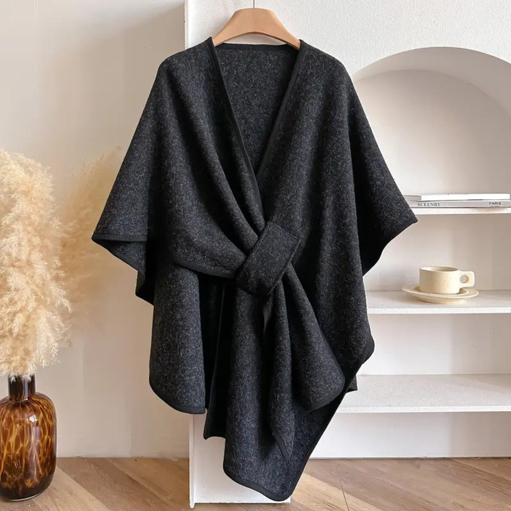 Rosalyn - Women's Wrap Cape Poncho with Tie Waist