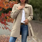 Rosemary - Women's Button-Front Wool Coat with Notch Lapels