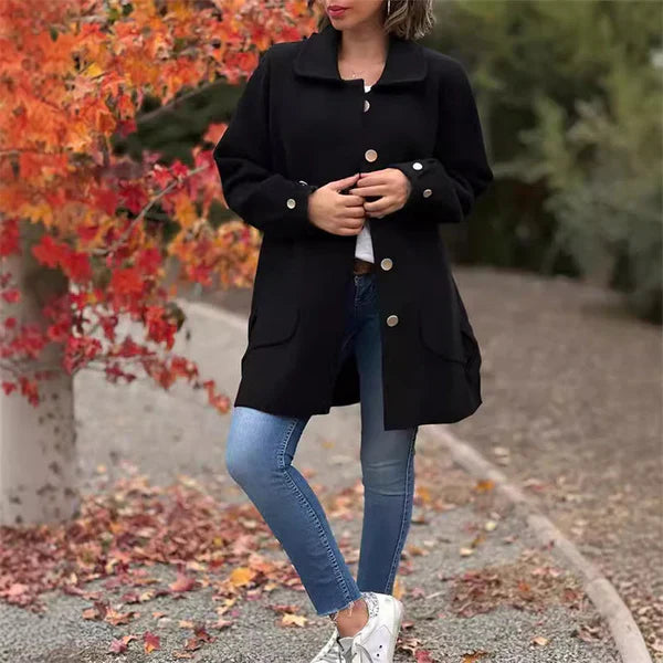 Rosemary - Women's Button-Front Wool Coat with Notch Lapels