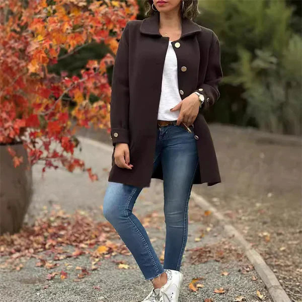 Rosemary - Women's Button-Front Wool Coat with Notch Lapels