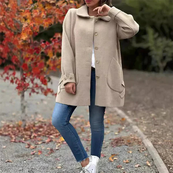 Rosemary - Women's Button-Front Wool Coat with Notch Lapels
