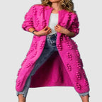 Rosemary - Women's Long Textured Knit Open Cardigan